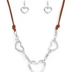 Fashionable Flirt - Brown Necklace and Earrings Set